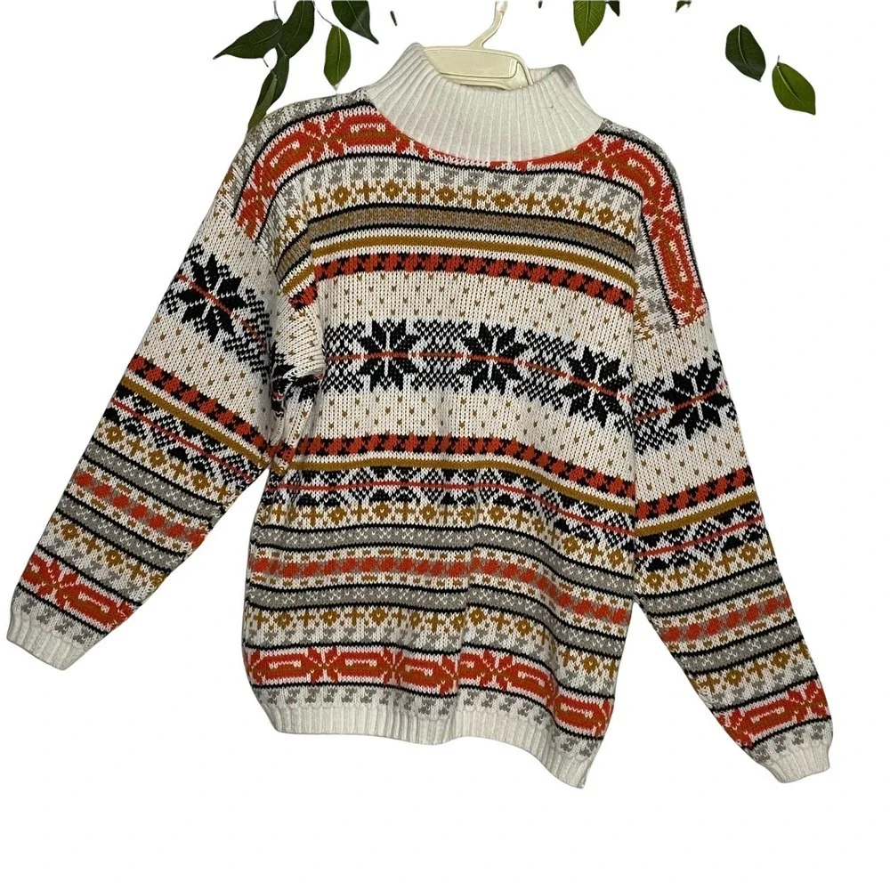 Vintage Croquet Club long sleeve turtleneck sweater  multi pattern forest core M
